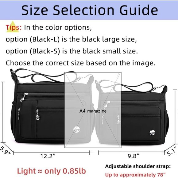 Women Nylon Tote Crossbody Handbag with Multiple Pockets and Adjustable Strap - Picture 3 of 6